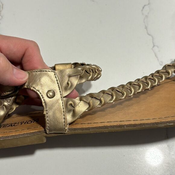 Kenneth Cole Reaction | Women’s Metallic Gold Braided Strappy Thong Sandals 9.5 - Picture 10 of 14
